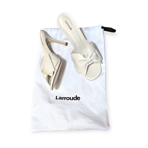 Larroude (Larroudé) Bow Mule Heels Off-White Cream Leather Size 10 - Picture 3 of 10